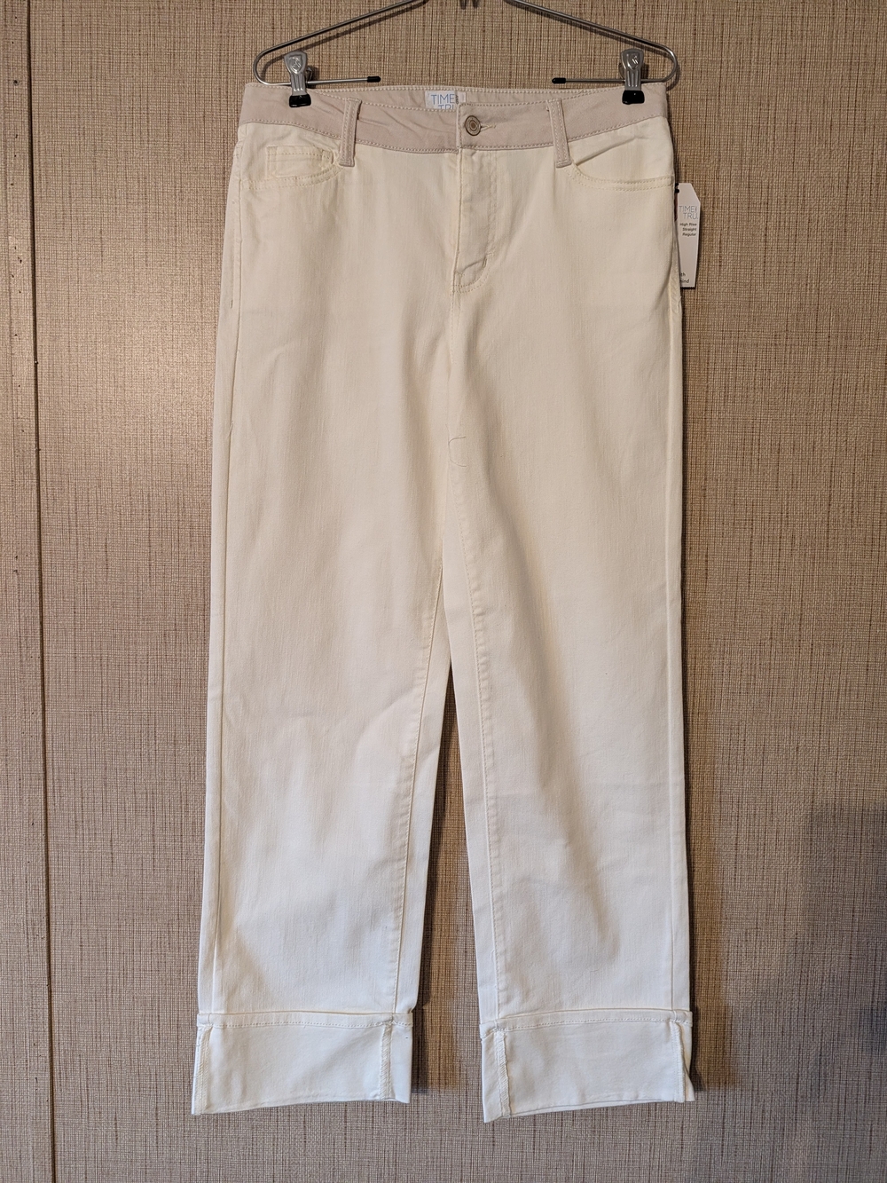 Time and Tru Cream Wide-Leg Jeans with Rolled Hem
